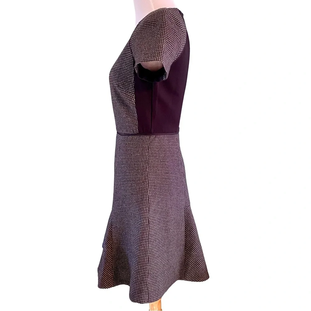 J.Crew Checkered Flutter Dress 00 Wool Tweed Heritage Checks Black Gray Workwear